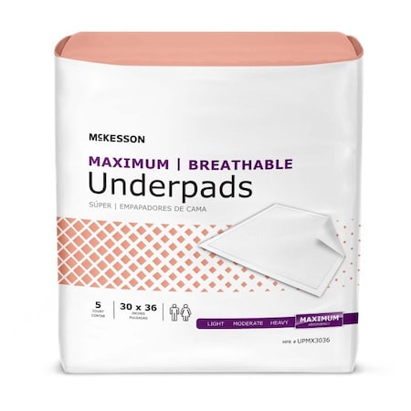 Mckesson Underpads, Heavy Absorbency, 30 in. x 36 in., White, 5PK UPMX3036